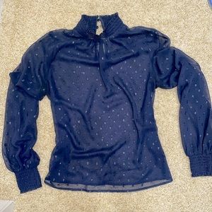 Sheer High Collar Royal Blue Blouse with Silver Detailing  FREE SHIPPING